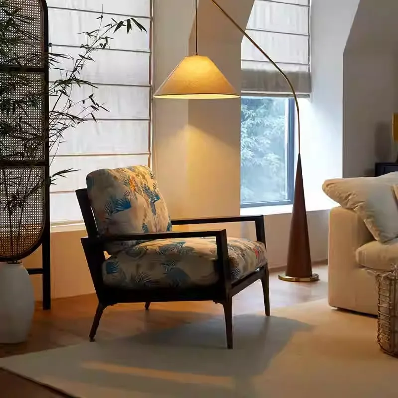 Wabi Sansi Wind Embroidery Spring Solid Wood Sofa Chair Homestay Home Single Chair Living Room Single Chair Retro Embroidery