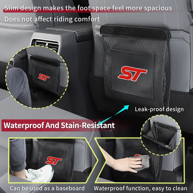 Waterproof Car Seat Back Trash Bags Leather Anti-kick Bin Bag For Ford ST Line Racing RS S Kuga Fiesta Fusion Mondeo Edge