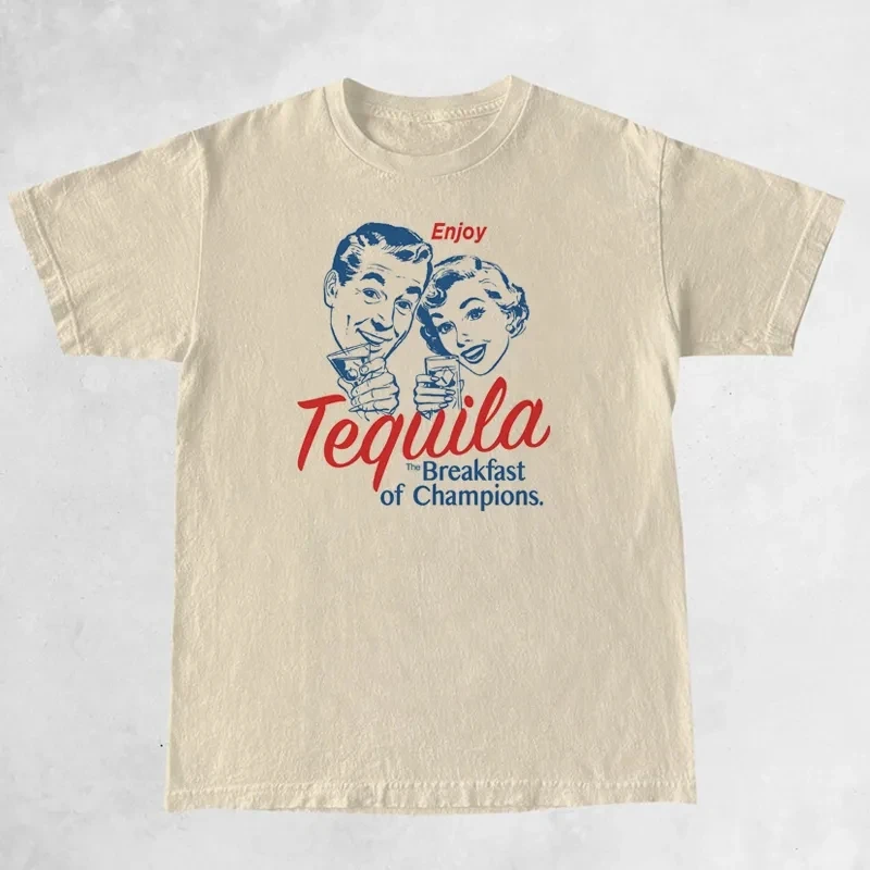 Enjoy Tequila Retro Graphic Tee Vintage Fashion T Shirts Summer Women Hippie Cute Alcohol Drinking T-Shirts Tops Unisex Clothing