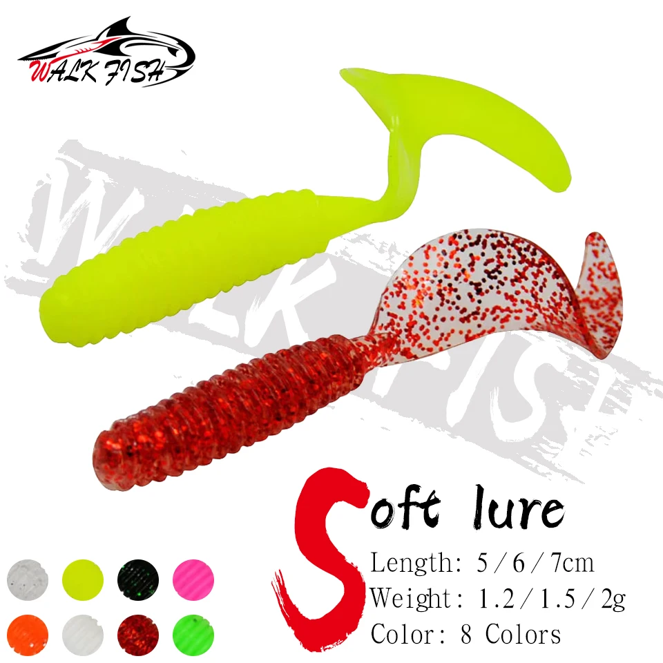 WALK FISH 1.2-2g 5-7cm Soft Fishing Lures Long Tail Roll-tailed Maggot Sickle Salt Smell Carp Bass Soft Worm Freshwater Trout