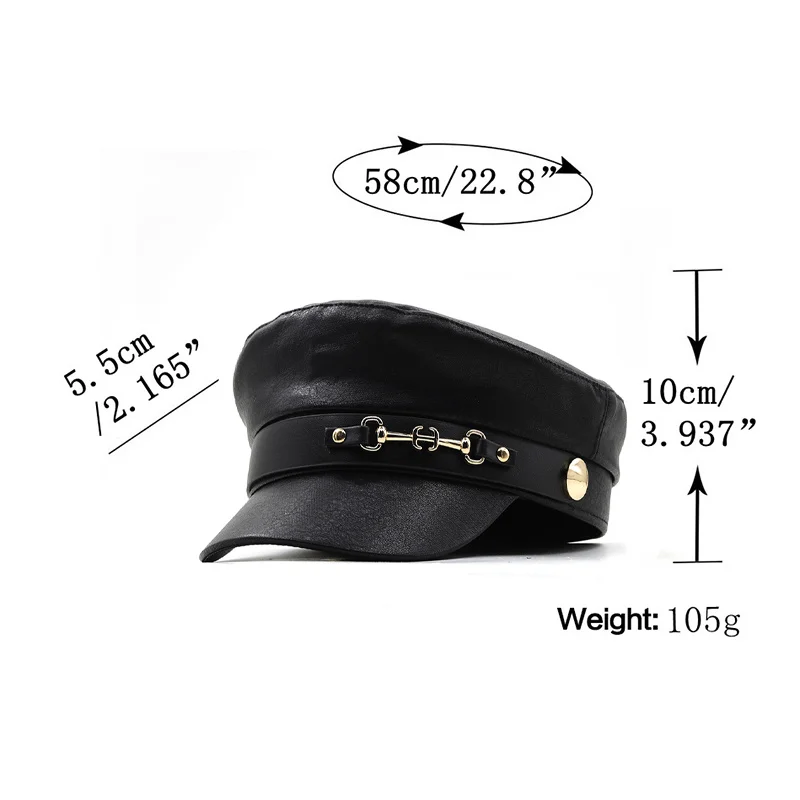 Brand Hat Girl Military Caps Black Leather Studentsr Hats Flat Female Adjustable Autumn Winter Captain Cap Women