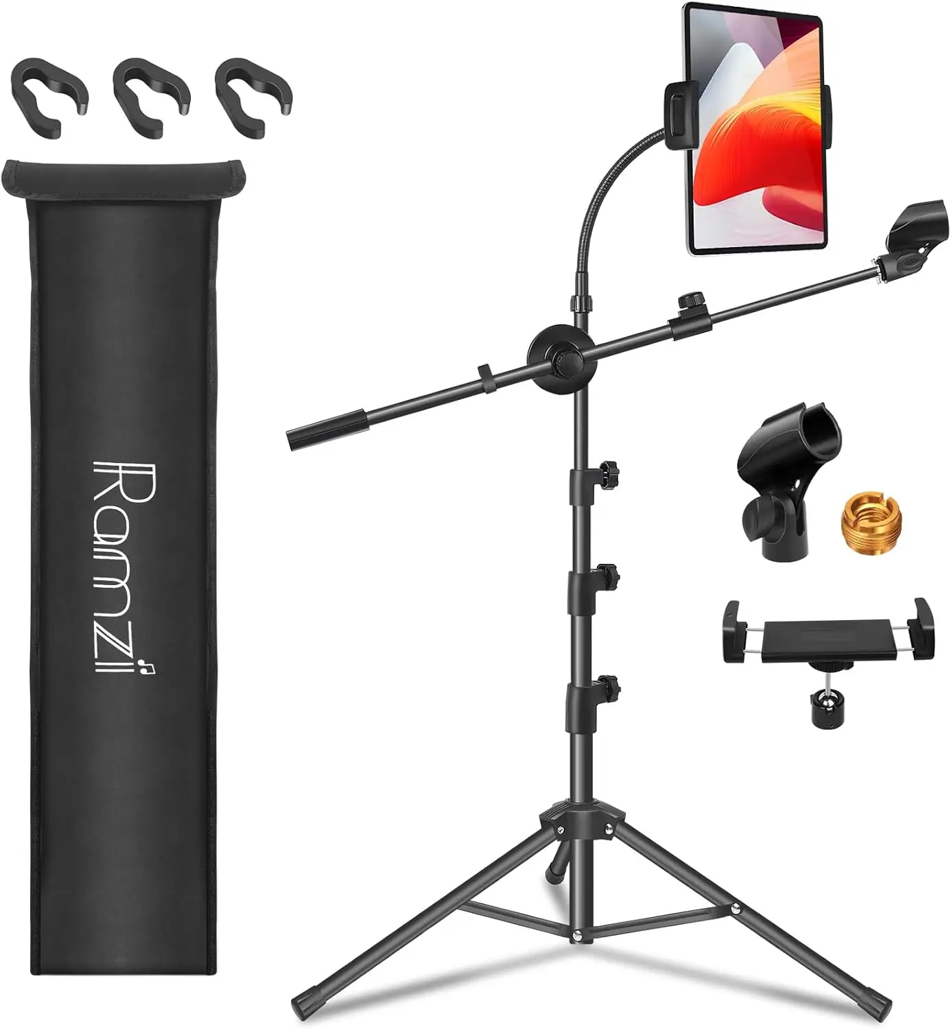 

Ramzi Mic Stand,6 In 1 Microphone Stand Floor Boom Mic Stand, Support Boom Gooseneck Mic Clips Tablet Phone Holder Any