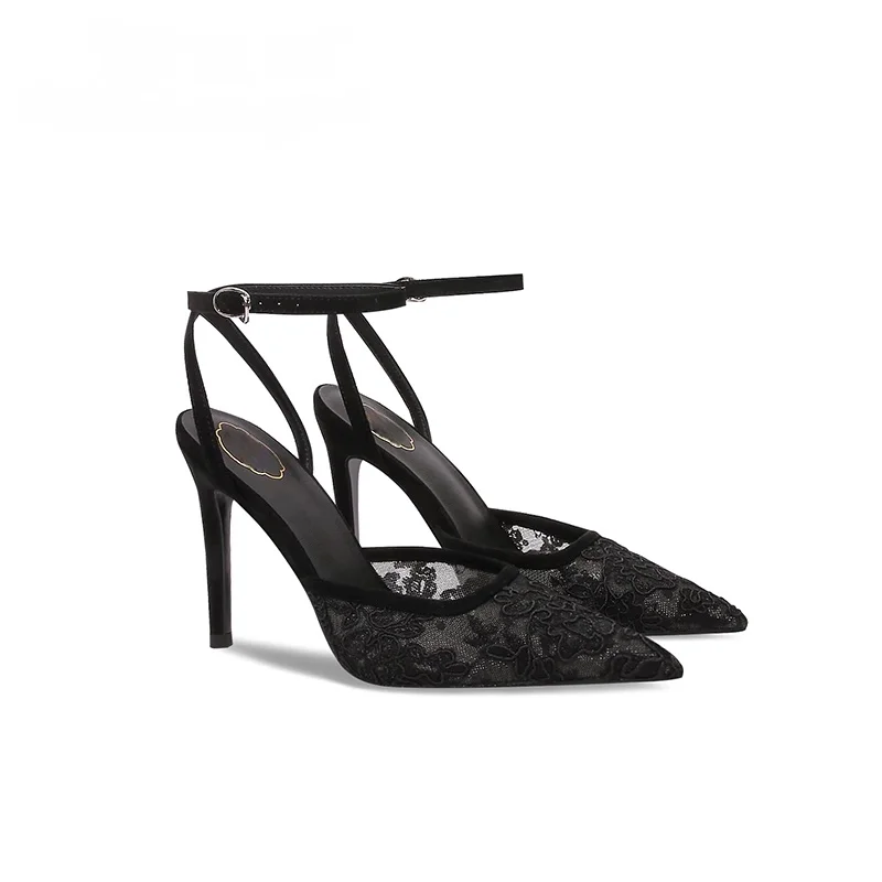 

Модные роскошные женские пикантные кружевные сандалии на высоком каблуке, элегантные женские свадебные туфли с сетчатой вышивкой и острым носком на пятке Woma