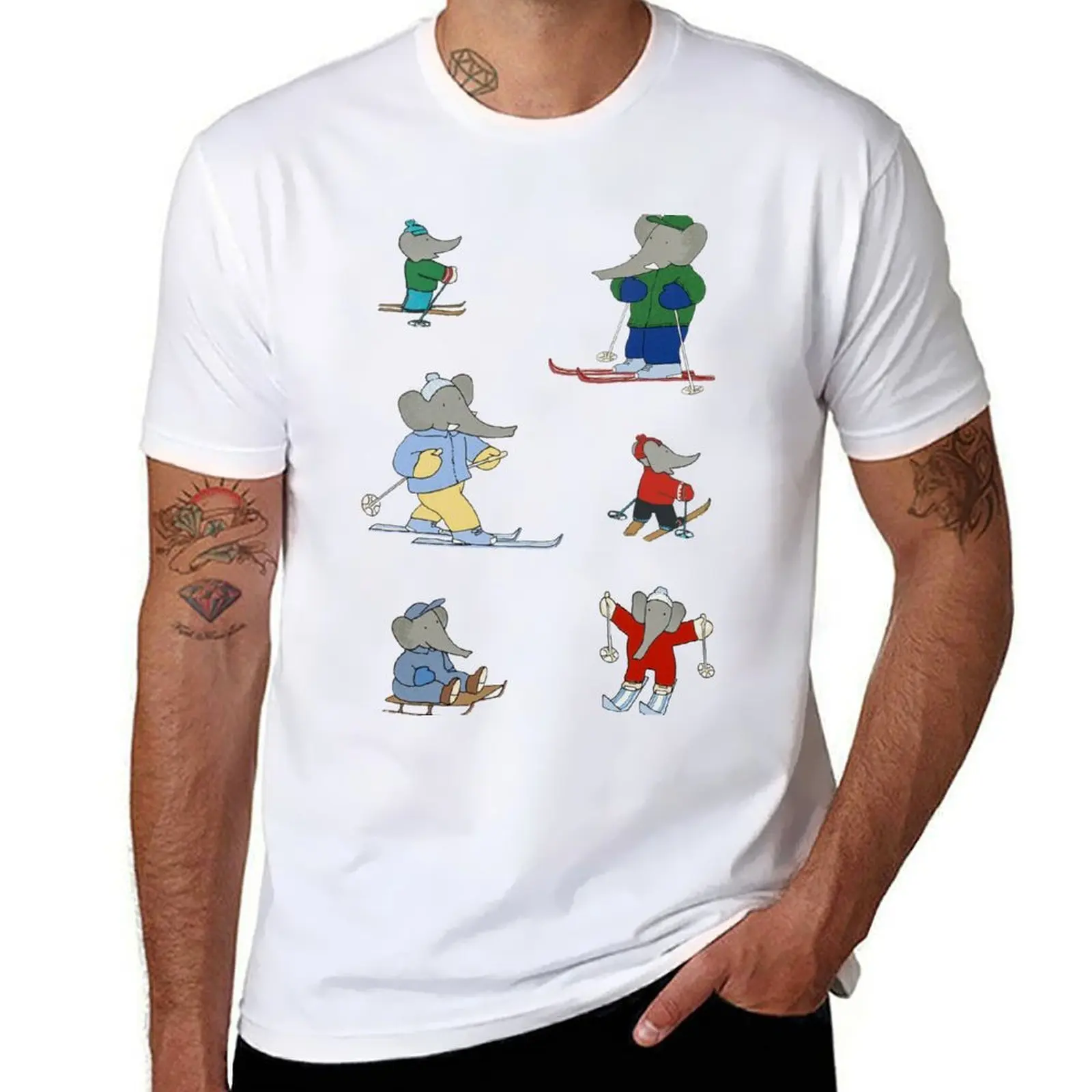 

Babar goes skiing T-Shirt t shirt personalised t shirts for man pack white T-Shirt