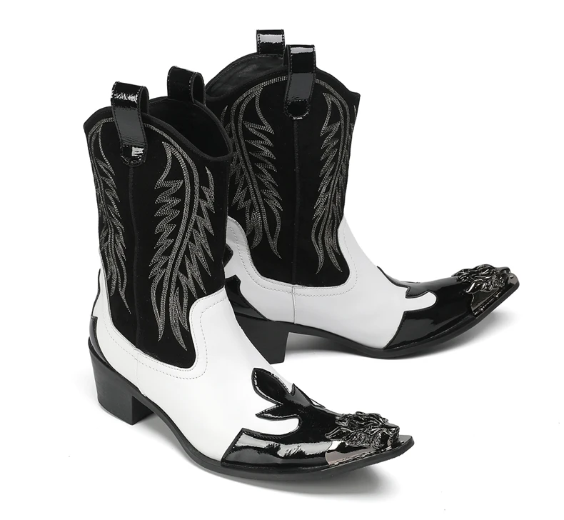 Mode Spitz Männlichen Stiefeletten Plus Größe Party Schuhe Stickerei Cowboy Stiefel Aus Echtem Leder Männer Motorrad Kurze Stiefel – Detail 20