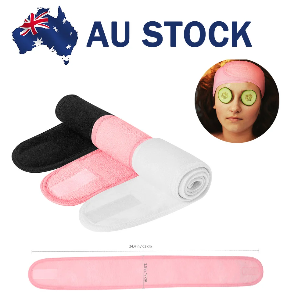 

3Pcs Spa Headband Facial Cloth Stretch Makeup Headband Strong Adjustable Tape Black White Pink Hair Wrap