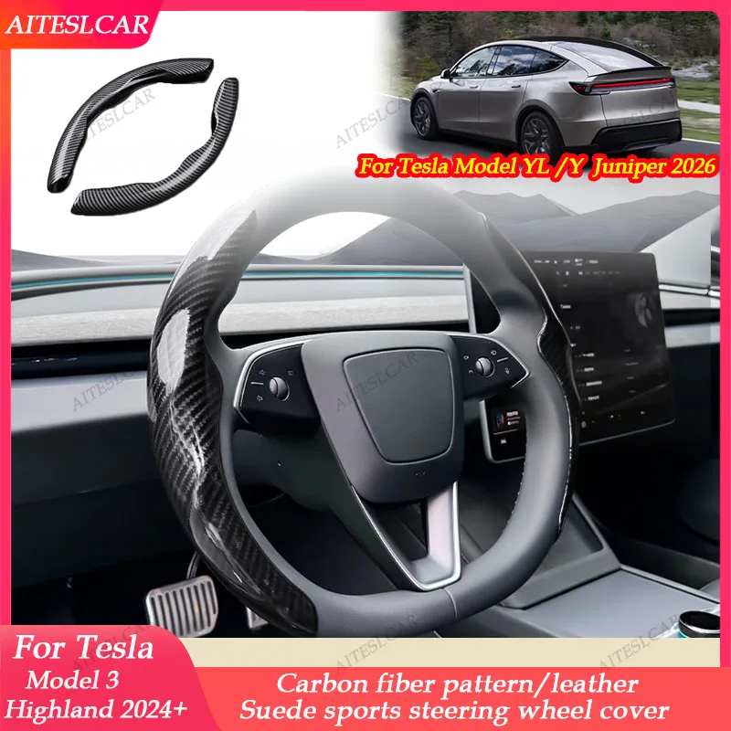 

For Tesla Model Y/3/YL Juniper 2026+ Steering Wheel Cover All Season Universal Deer Suede Sports Steering Wheel Cover