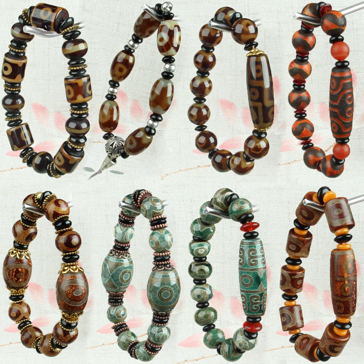 Beads bracelet Tibetan agate three-eyed beads bracelet Tibetan eye nine-eyed beads make old agate beads.