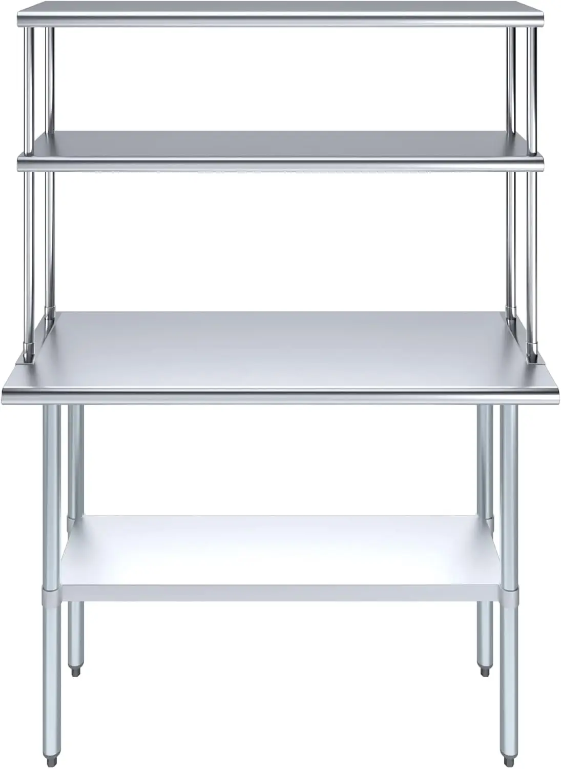 Metal Kitchen Prep Table & Shelving Combo | NSF (Stainless Steel Table with Double Overshelves, 48