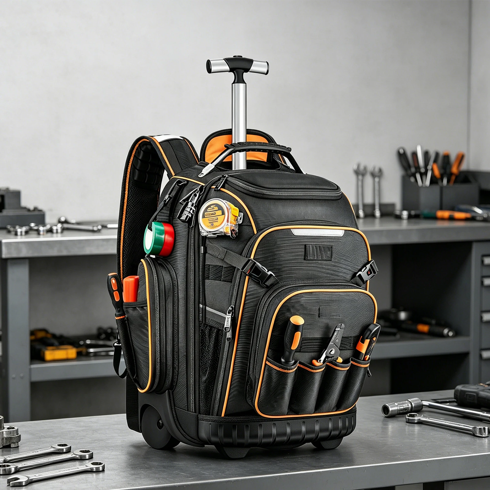 Electrician Backpack USB Charging Port Rolling Electrician Bag with Wheels Waterproof Base for Electrician Construction Mechanic