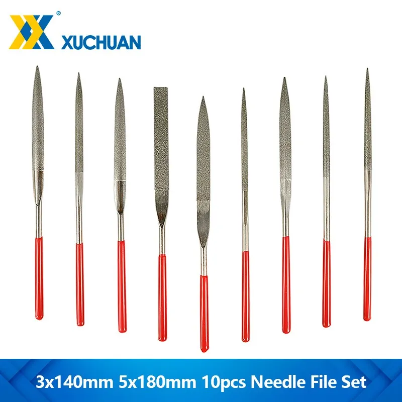 Mini Needle File Set 3x140mm 5x180mm Diamond Needle File Set For Metal Glass Stone Polishing Carving Craft Hand Tools 10pcs