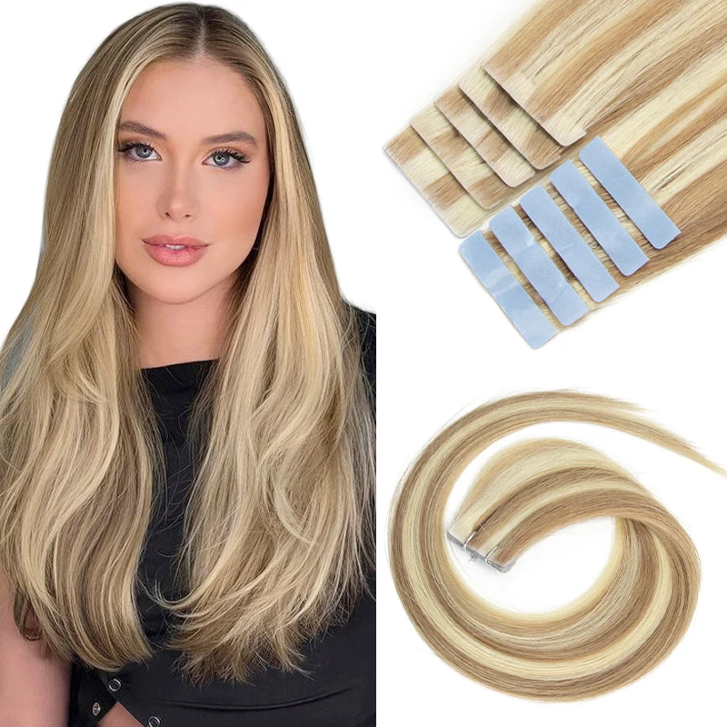 

Balayage Blonde Невидимая лента для наращивания волос Инъекционная лента для наращивания человеческих волос 4x0,8 см Лента из искусственной кожи на волосах 10 шт./упак.