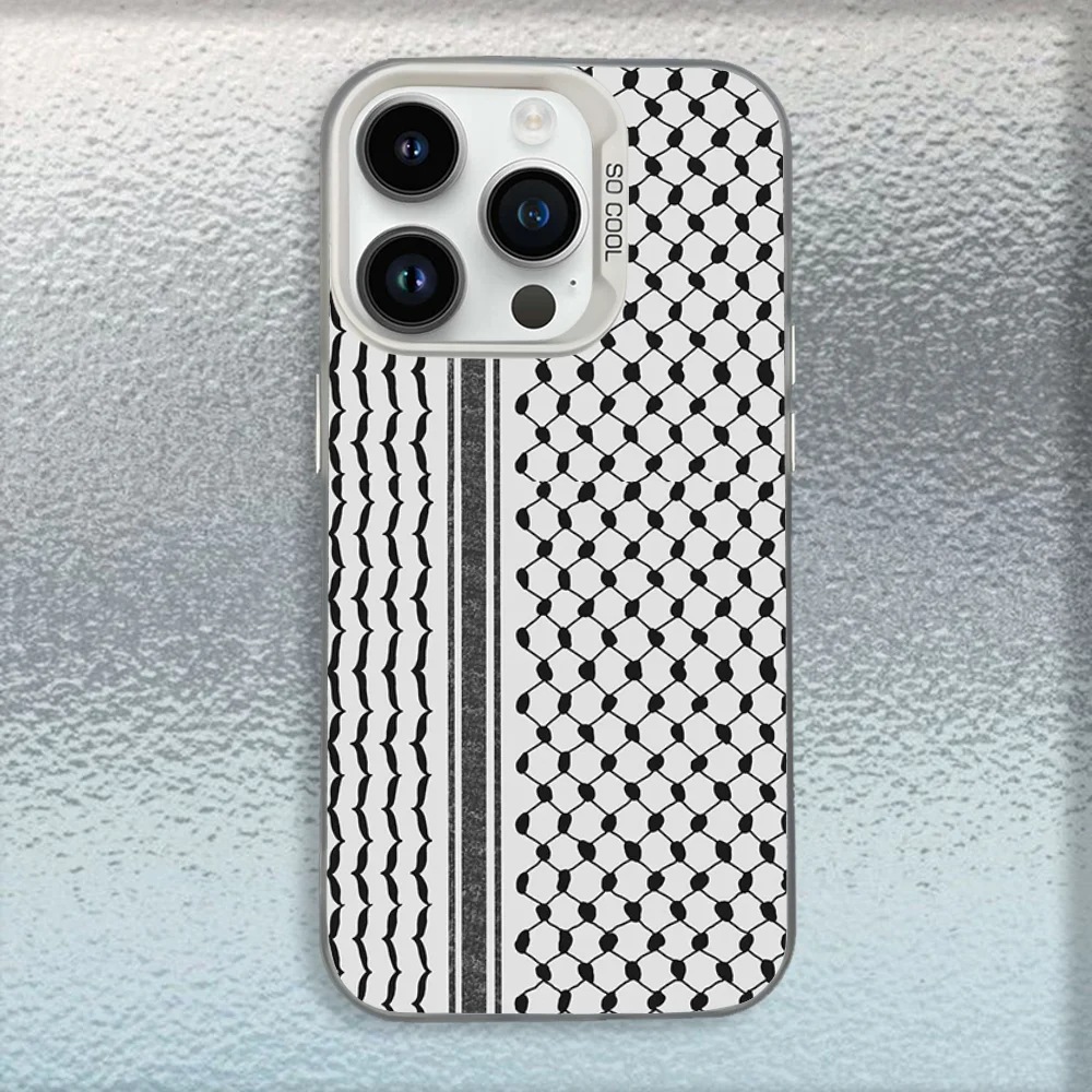 Casing Ponsel P-Palestine-S Hattah Keffiyeh untuk iPhone 16,15,14,13,12,11,Mini,Pro,MAX Penutup Tahan Benturan Matte Putih
