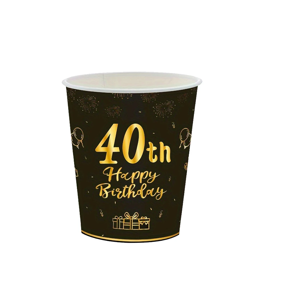 40 50 60. Geburtstag Dekorationen Pappbecher Einweg-Trinkbecher Gold und Schwarz Party Männer Frauen Geburtstag Jubiläumszubehör – Detail 8