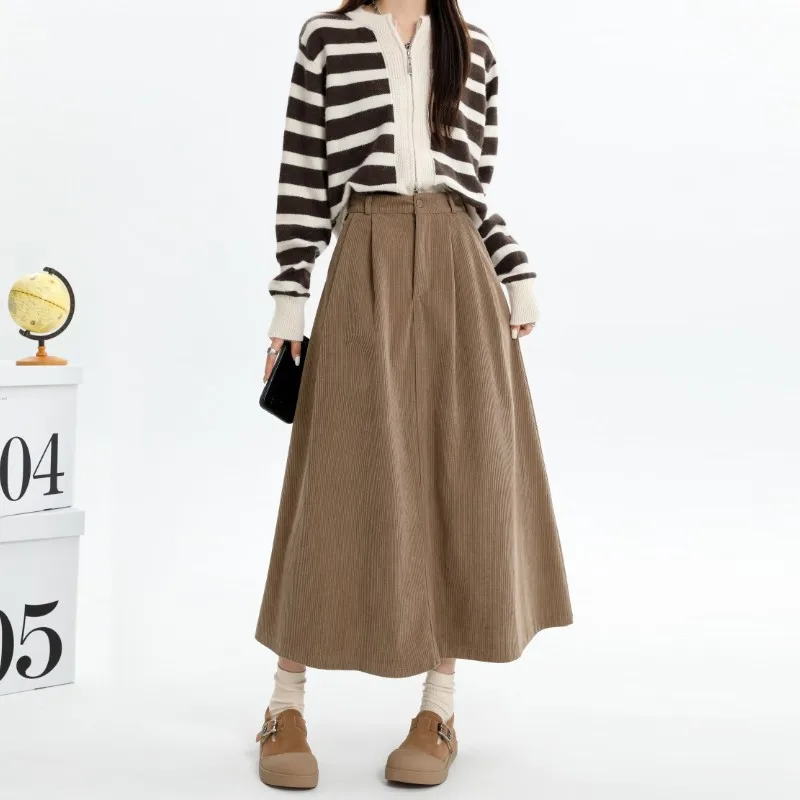 

GUUZYUVIZ 2023 Autumn Winter Corduroy A-line High Waist Half Skirt For Women Korean Version Versatile And Slim