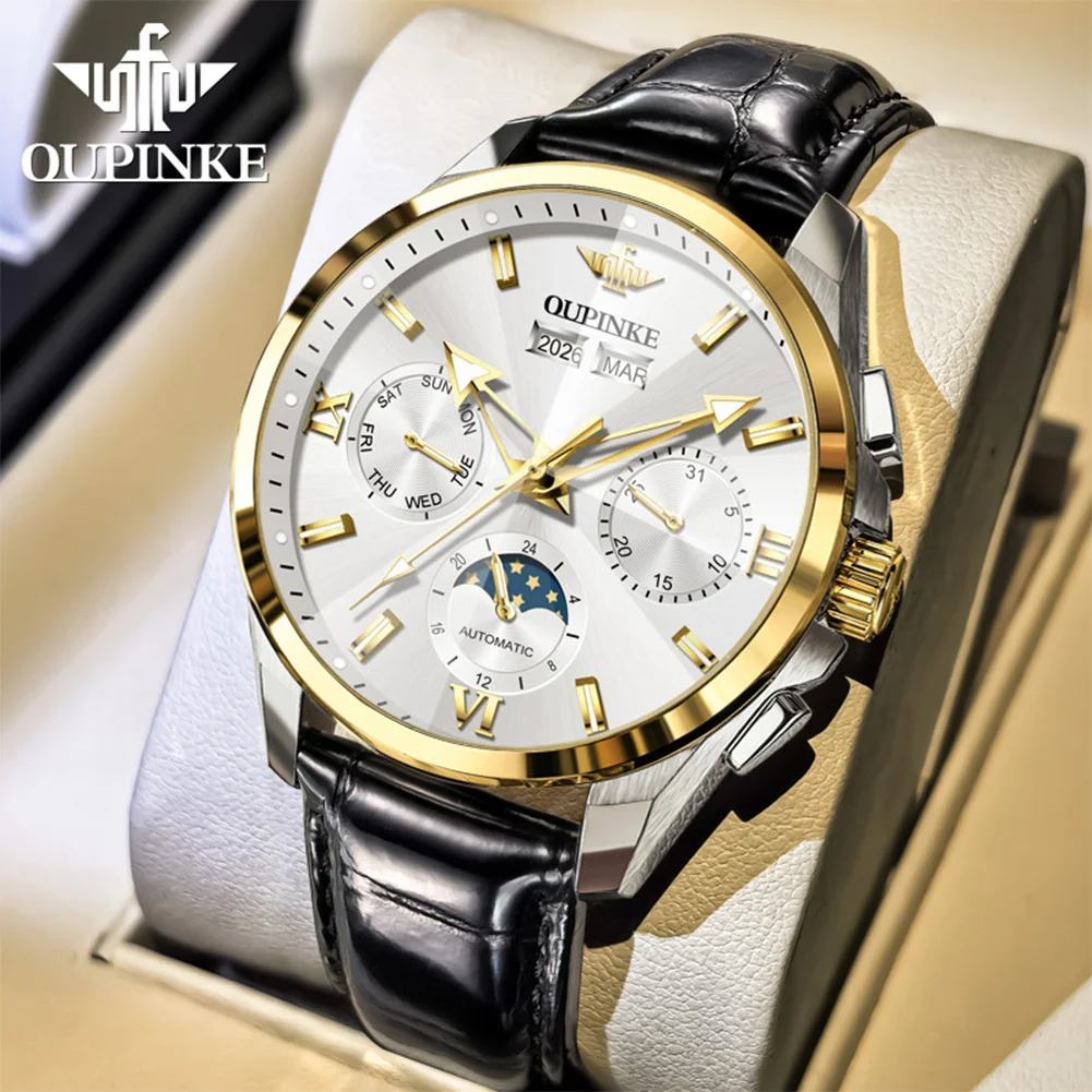 OUPINKE 3325 Automatic Mechanical Men's Watch Multi-functional Calendar Deep Waterproof Business Men's Watches