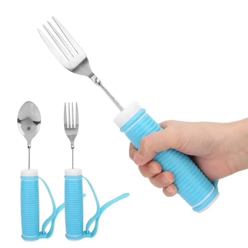 Anti-Shake Elderly Auxiliary Tableware Ergonomic Safe Feeding Stainl Steel Fork and Spoon Easy To Use Angle Adjustable