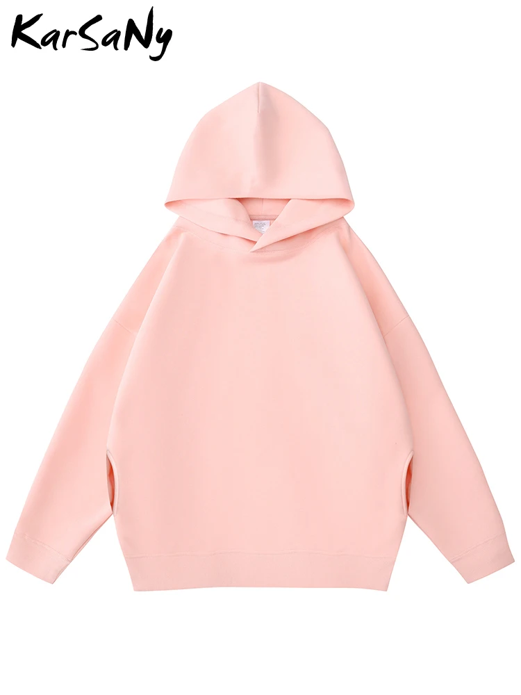 Cotton Solid Hoodie With Pocket Oversized Hoodies For Women Long Sleeved Pullovers Pink Casual Top Women\'s Outfits Sweatshirts