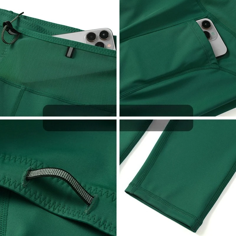 Trendy Green Men's Gym Leggings Ideal for Running, Yoga and Pilates Men's Running Tights with Lycra Fabric Compression Seamless