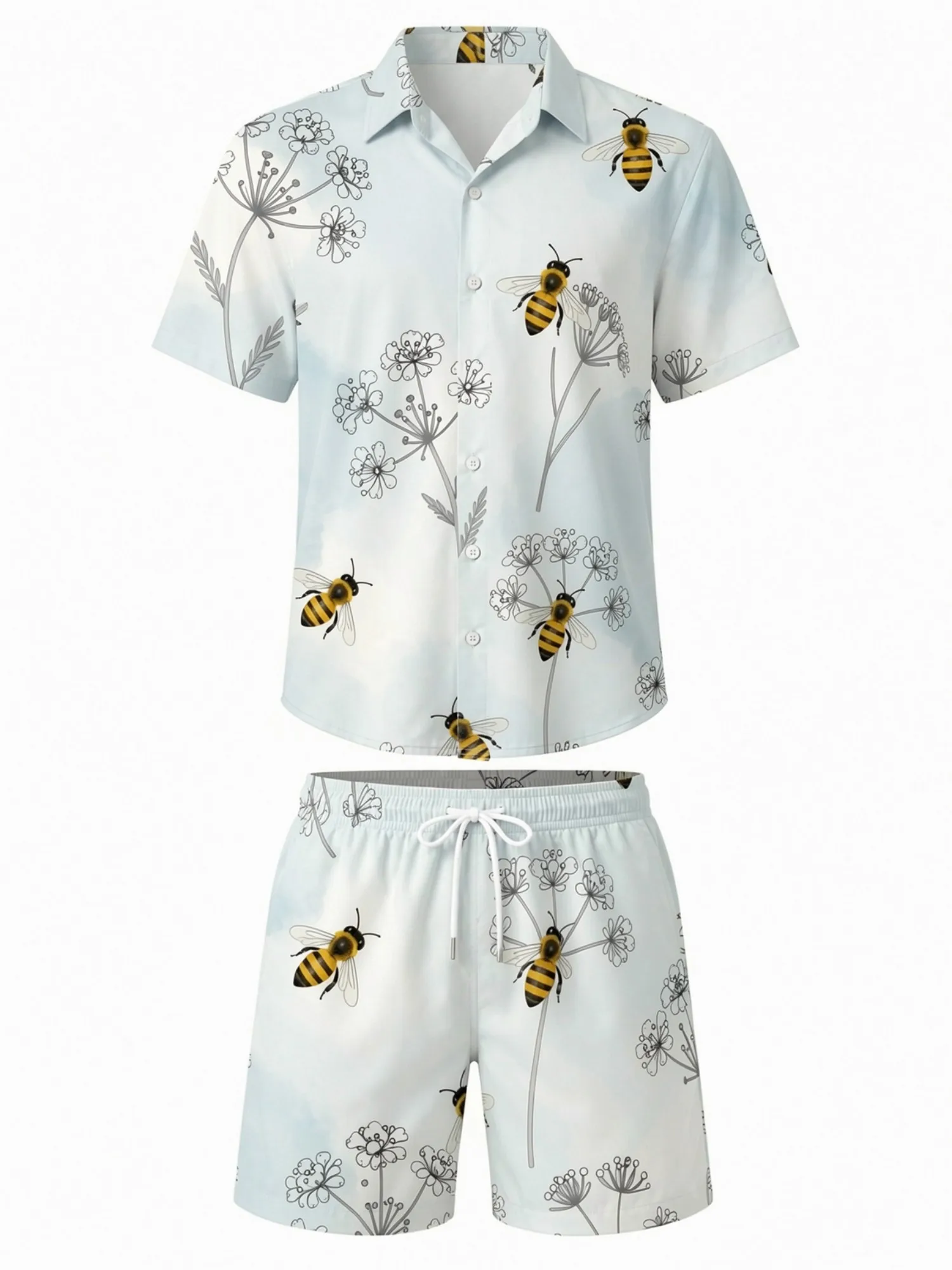 Mens Floral Short Sleeve Shirt and Drawstring Shorts Set Beach Vacation Matching Beach Two Piece Relaxed Beach Outfit Travelwear view 2