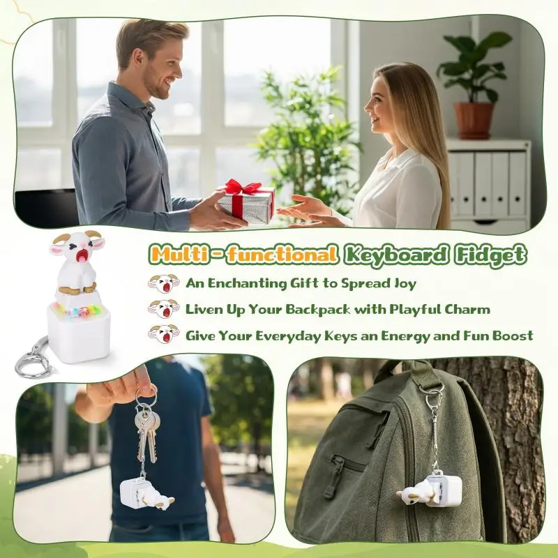 Squeaking Goat Keyboard Stress Relief Toys For Adults Rechargeable Keyboard Clicker Keychain With Scream Sound And LED Light view 6