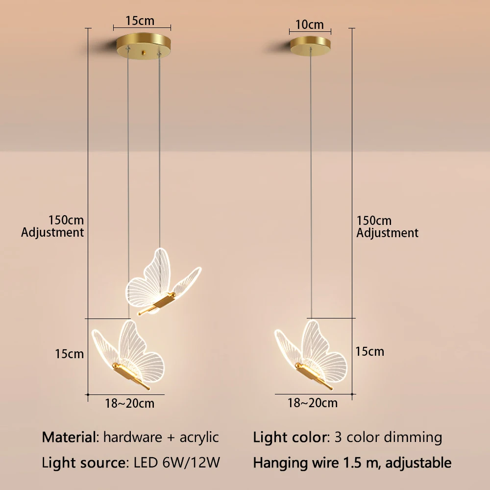 Imagem -02 - Borboleta Led Pendant Light Teto Nórdico Pendurado Lâmpada para Cabeceira Sala de Estar Sala de Jantar Decoração da Cozinha Iluminação Interior