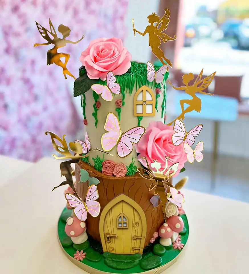 Kit Decoración Torta Hadas Y Hongos: 42 Piezas No Comestibles De Papel Y Plástico | Set De Hongos, Mariposas Y Flores Para Cumpleaños Mágico