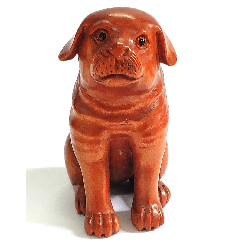 

Y7834 - 20 Years Old 2 " Hand Carved Japanese Boxwood Netsuke Carving Figurine - Dog