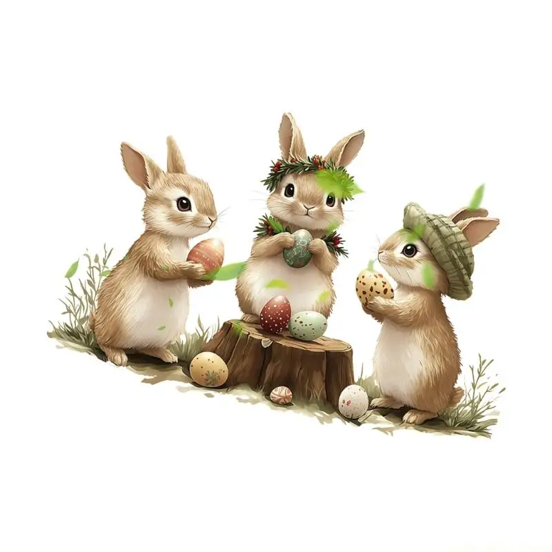 QX2E Easter Colorful Bunnies Hedgehogs Eggs Window Sticker Set Adhesive PVC Decal Clings For Home Office Mirror Glass Decors