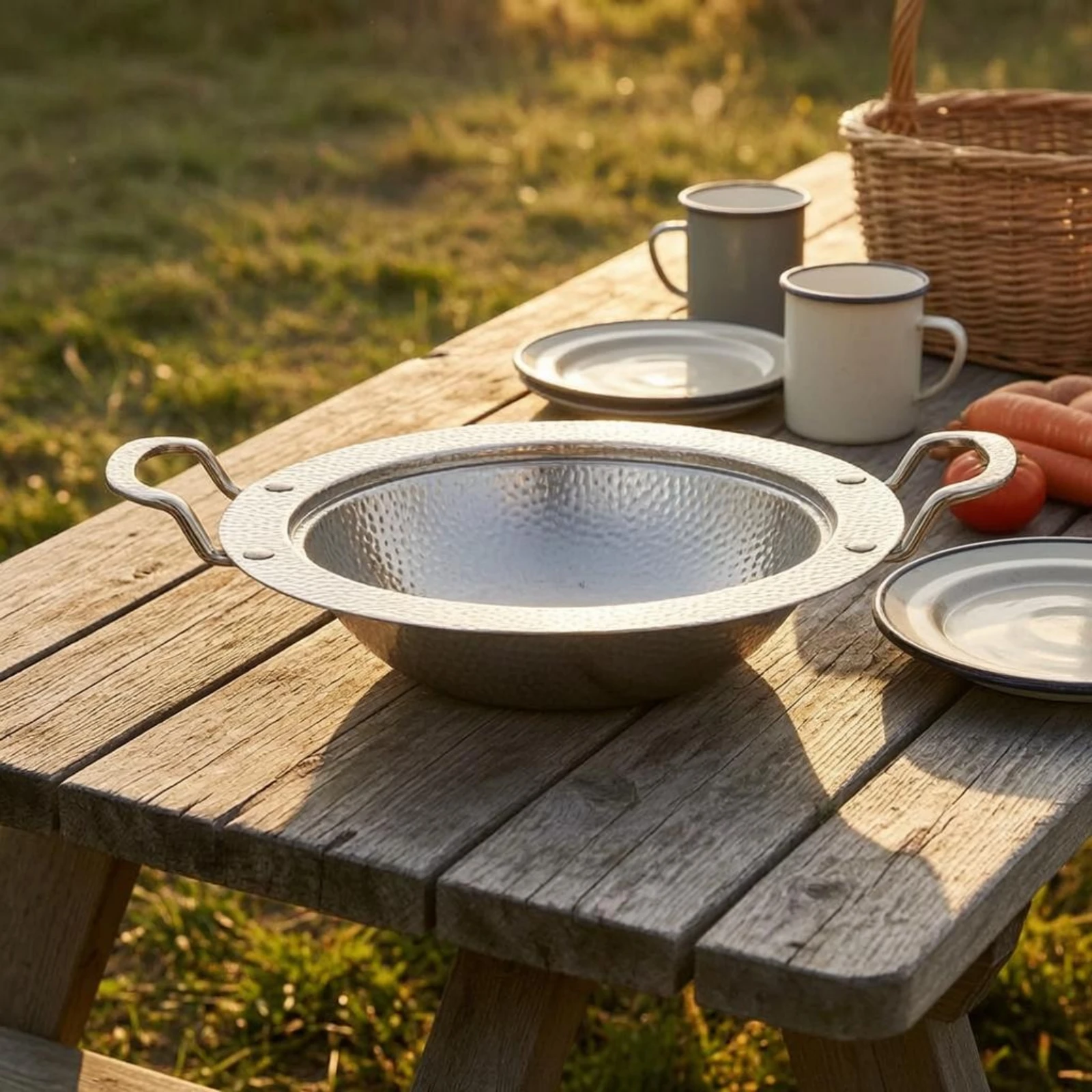 Round Stainless Steel Serving Pan Wide Rim Hammered Stainless Steel Frying Pan Cookware Silver Finish Easy Cleanup for Cooking - view 5