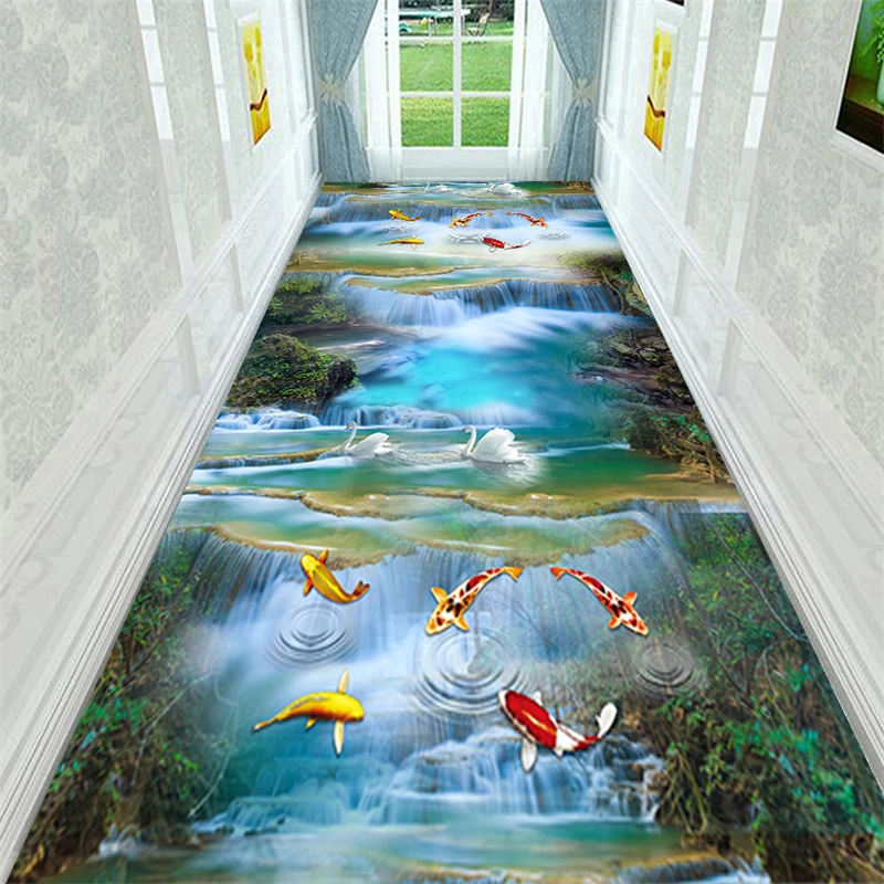 

Gold Fish Lake Corridor Hallway Rugs and Carpets 3D Waterfall Living Room Area Rug Kitchen Bedroom Rug Bath Mat Entrance Doormat