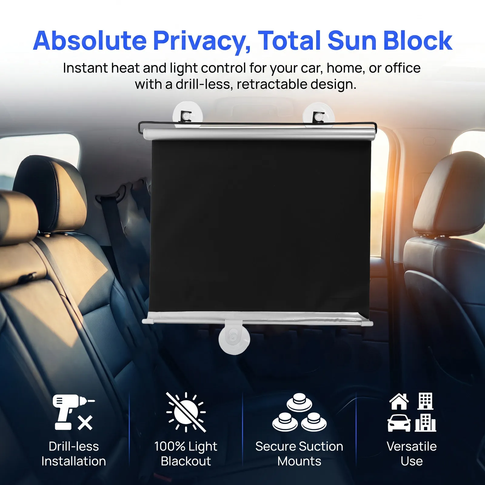 Retractable Window Roller Sunshade 15.75x49.21 Blackout Blind Suction Cup No Drill Installation Sun Blocking Shade Bedroom view 4