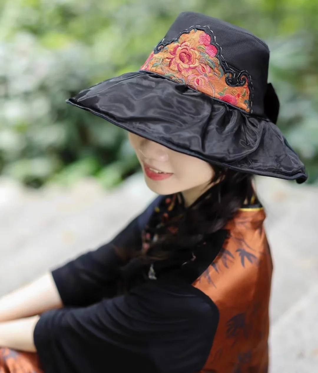 New Women's bucket hat Black Summer hat Ethnic style embroidery Fisherman's hat Vintage casual hats for the sun