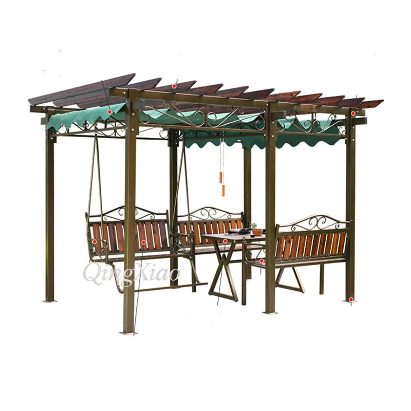 Patio Garden Pergola with Swing Chair Water Proof Anti-UV Outdoor Gazebo Pavilion for Backyard Deck and Courtyard Wrought Iron