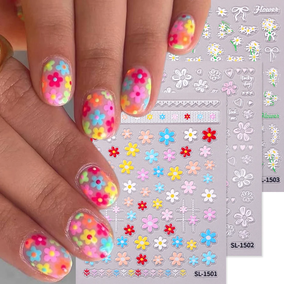 Nagelkunst-Aufkleber mit Frühlingsblumen-Design – 3D selbstklebende, farbenfrohe, niedliche Blumen-Sticker für Frühlings- und Sommer-Maniküre-Designs zum Selbermachen