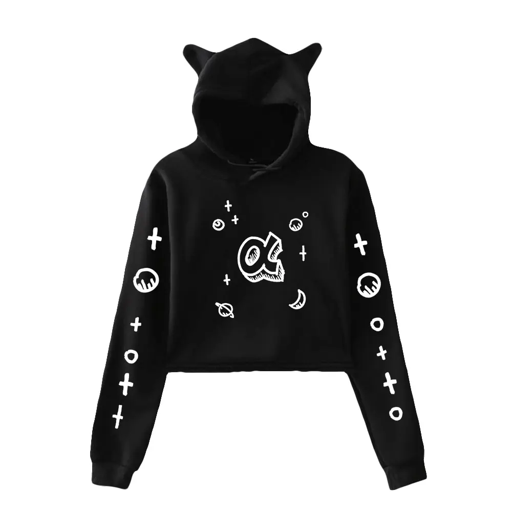 

Alpharad Graffiti Sketch Tagged Merch Cat Cropped Hoodies Women/Girl Hooded Crop Tops Loose Sweatshirt