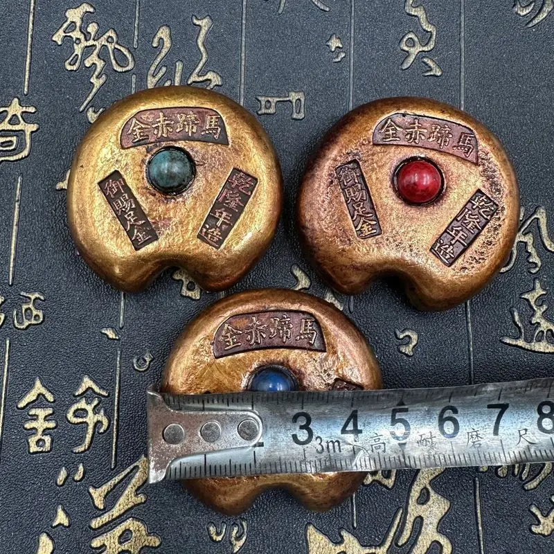 Brass Qianlong   red horseshoe   old color  top  middle  and bottom ingots  gold nugget ornaments