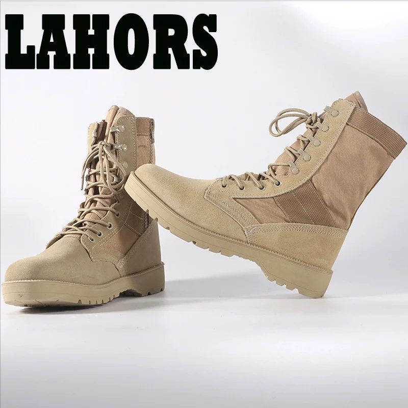 LAHORS Men Tactical Desert Boots Outdoor Combat Lightweight Non-Slip Hiking Shoes High-Top Botas Work Shoes