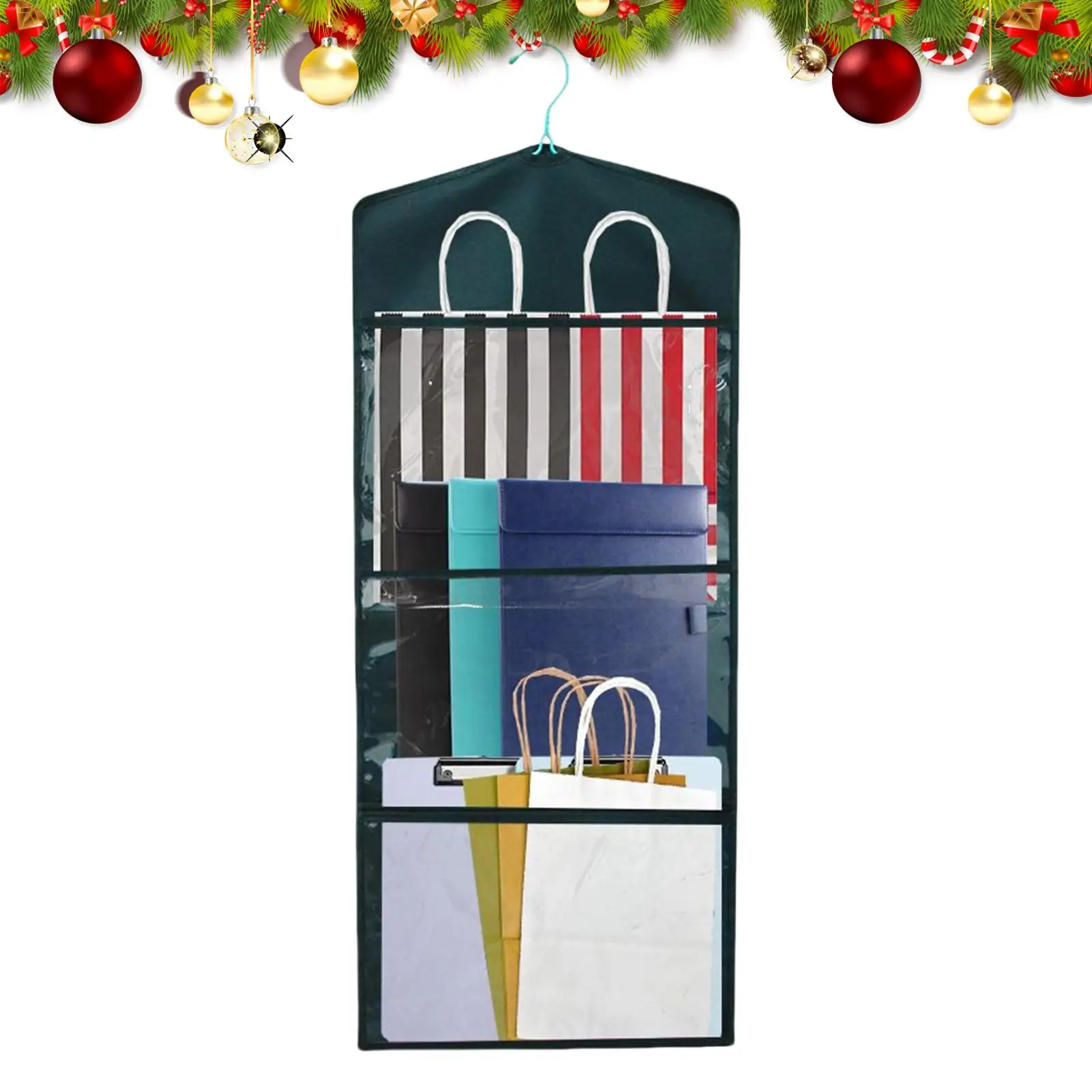 

Wrapping Paper Holder Multiple Pockets Hangable Holder Large Capacity Double-Sided Hangable Wrapping Storage For Closet Bedroom