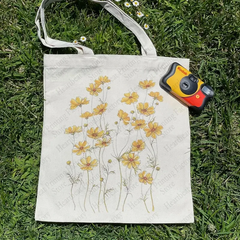 Floral Tote Bag Gift Flower Present Beach Sunflower Grocery Tote Plant Butterfly Cotton Cloth Shoulder Bag for Who Love Flowers