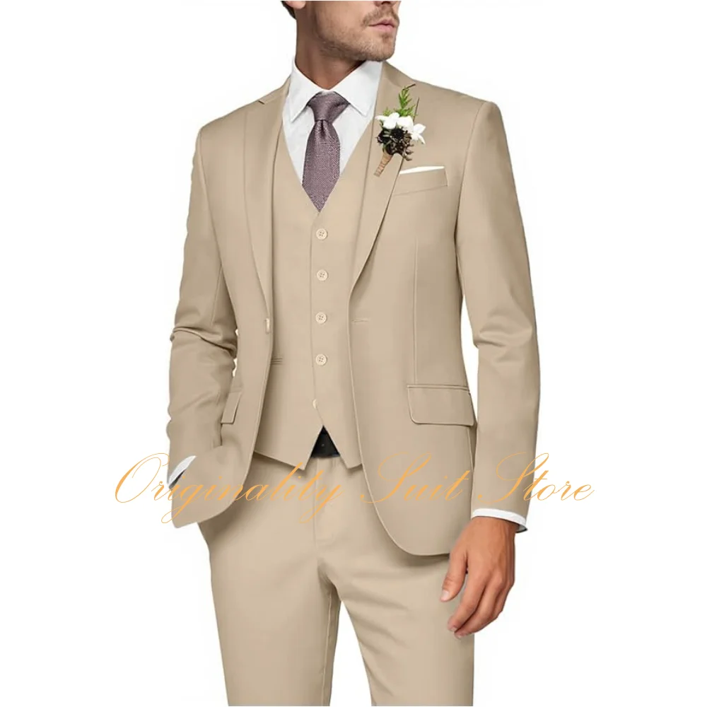 

Men's 3 Piece Slim Fit Suit Set 2 Button Solid Blazer Jacket Vest Pants Wedding Groom Tuxedo Business Men's Suits
