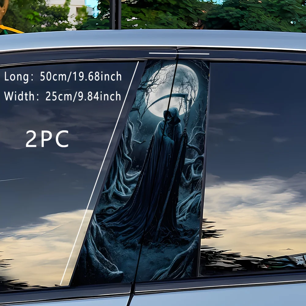 Pack of 2 B-pillar Decals: Grim Reaper and Ghoul Themed Scratch Resistant Vehicle B-pillar Stickers for car exterior trim