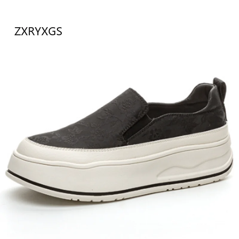 ZXRYXGS Temperament Elegant Women Genuine Leather Shoes 2025 New Spring Autumn Fashion Casual Shoes Platform Elevator Shoes Tide