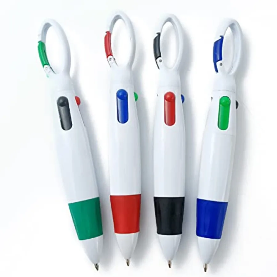 24 قطعة من أقلام المكوك البلاستيكية 4in1 أقلام حبر جاف قابلة للسحب أقلام متعددة مع سلسلة مفاتيح بإبزيم على الجزء العلوي للمكتب والمدرسة Su #4