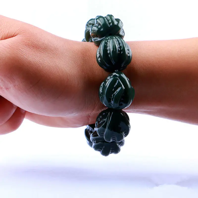 Comes with national inspection certificate, Xinjiang Hotan , black obsidian, green , small walnut jade bracelet for men
