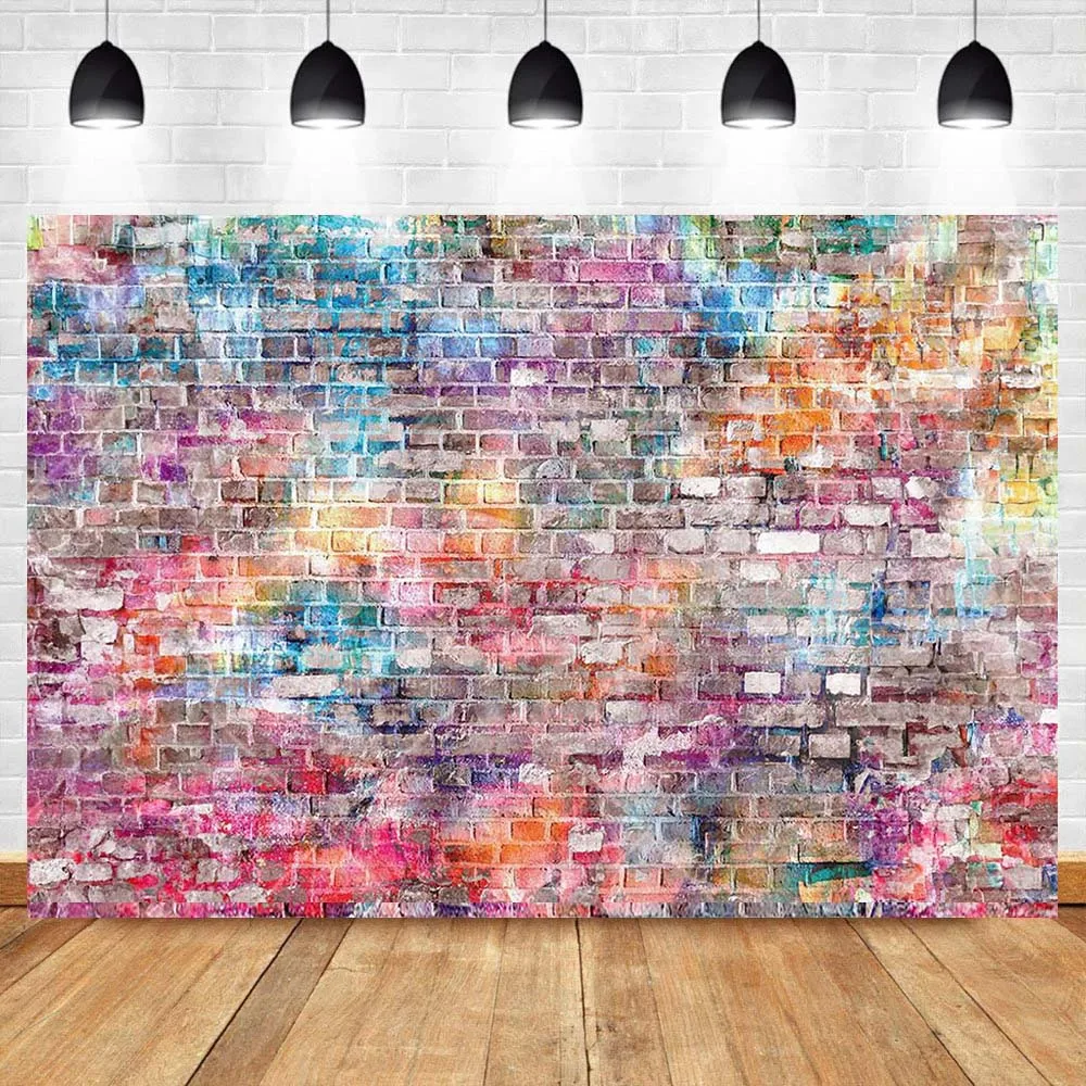 Vintage Colorful Graffiti Brick Wall Backdrop Custom Birthday Party Decor Banner Portrait Photography Backgrounds Photo Studio