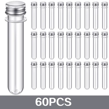 60pcs Lab 40ml PET Test Tube Bottle Transparent Cylindrical Plastic Mask Tube Refillable Bottle for Sugar Data Line 25*140mm