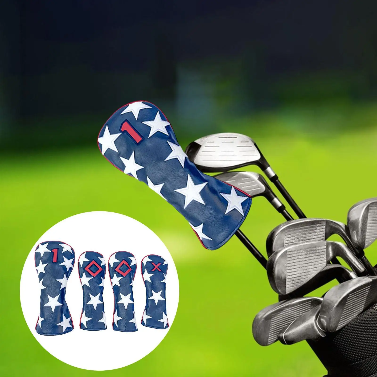

4Pcs Golf Club Head Covers Set Soft Lining Handcrafted Accessory Lightweight for Driver Fairway Wood Hybrid Stars Pattern