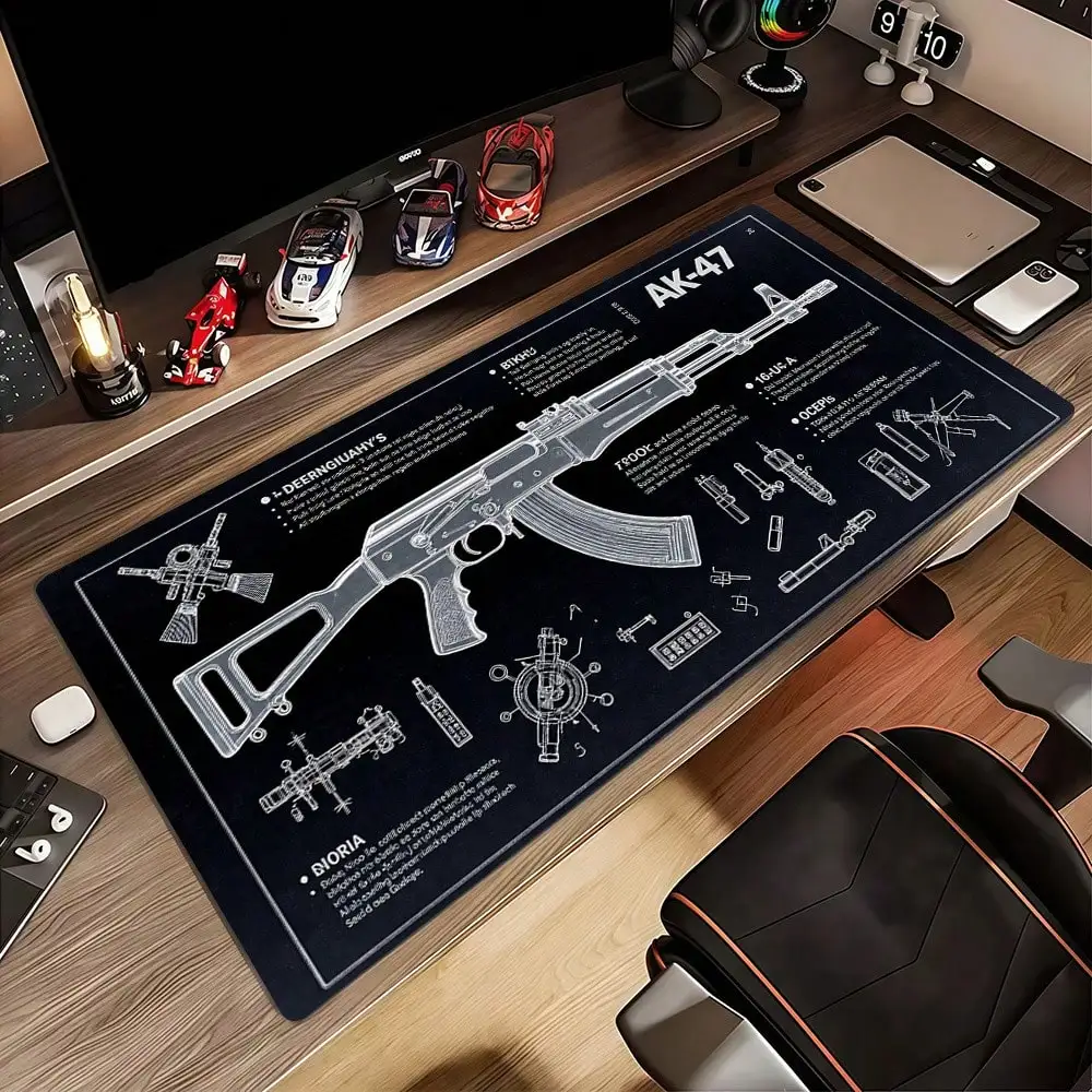 [JIT]1pcs Large Size Gaming Mouse Mad, The Ak - 47 Rifle Is Shown In This Patent Diagram, An Ideal Gift For Christmas And Halloween. As A Gaming Desk Accessory