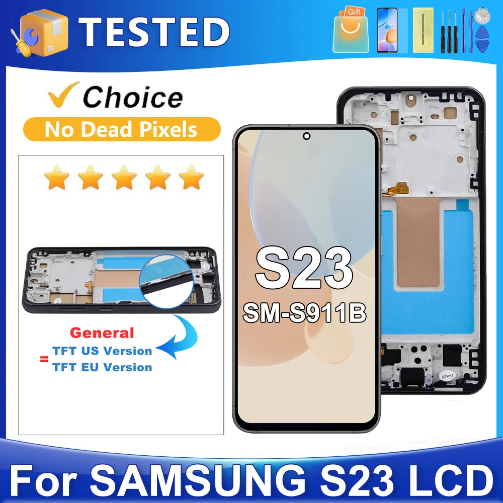 サムスン-s23-5-グラムテスト済み-s23-s911b-s911u-s911w-s911n-s911e-lcd-ディスプレイタッチスクリーンデジタイザアセンブリの交換